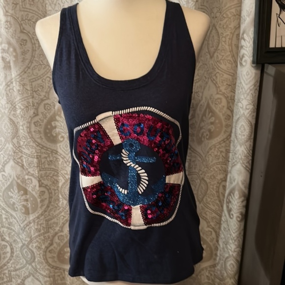 Juicy couture Razorback tank with anchor and hot pink sequins. Worn once Size XS